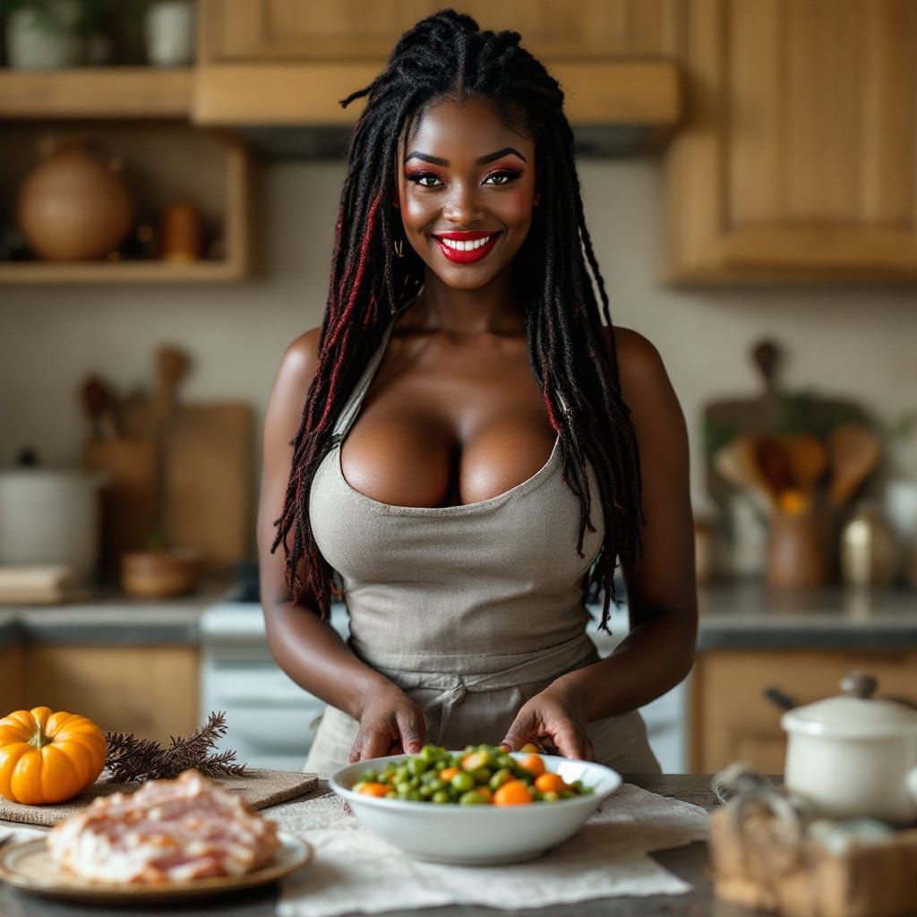 Pinup Woman Prepares Southern New Years Dinner