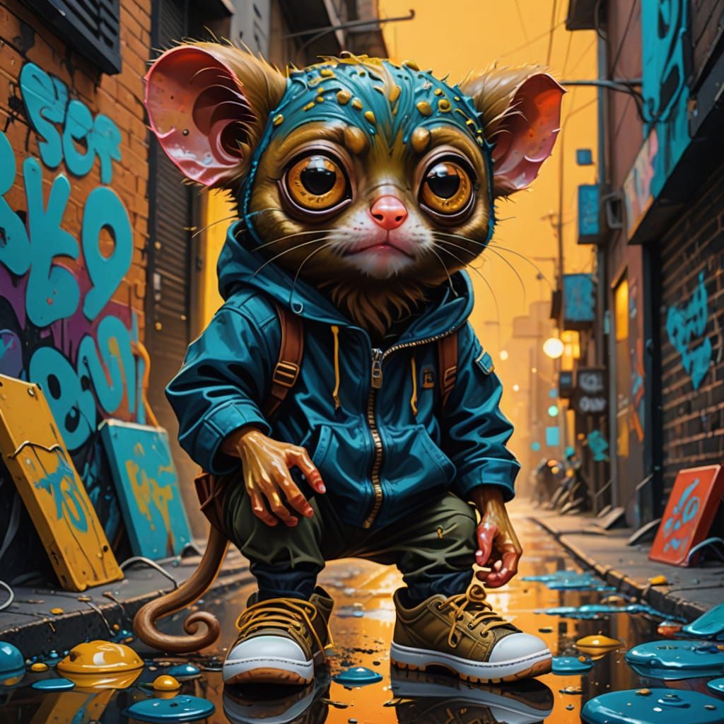 Surreal Tarsier in Vibrant Graffiti Style