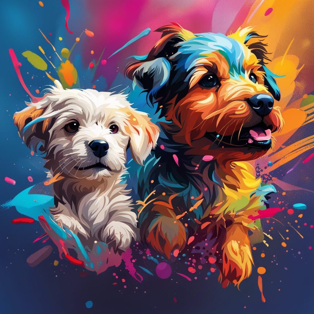 Hyperrealistic Dogs in Colorful Splash Art