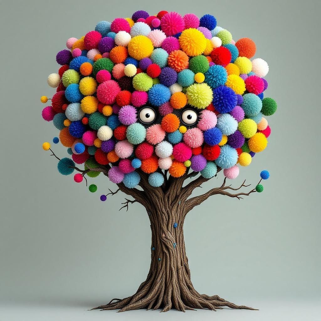 Pom Pom Tree Character in Contemporary Style