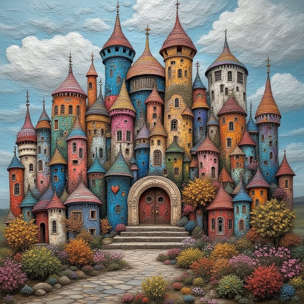 Surreal Knitted Castle in Fingerpunk Style