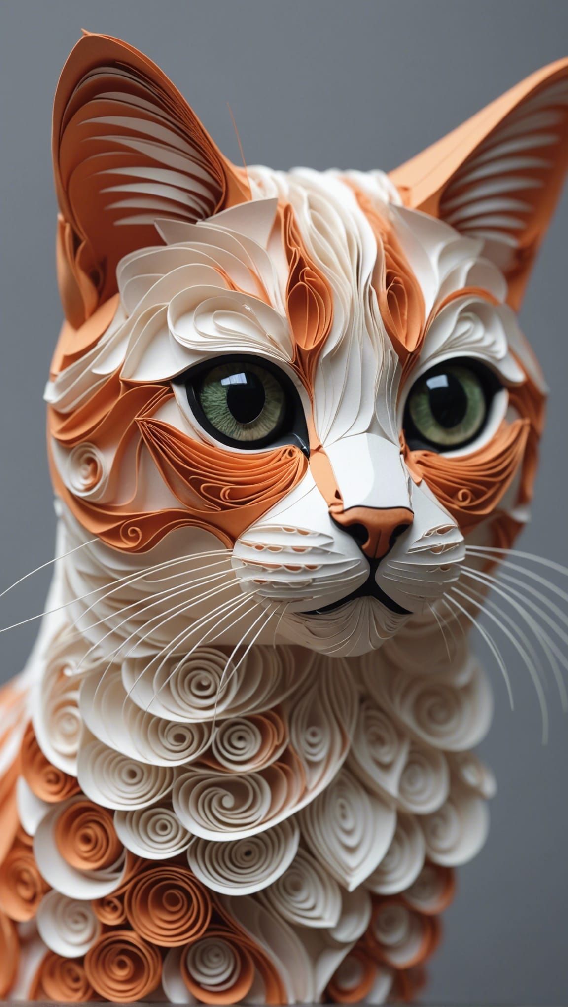 Realistic 3D Quilled Paper Cat Close-Up