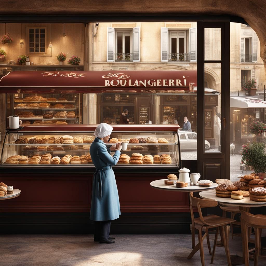 Woman Having Coffee in French Boulangerie