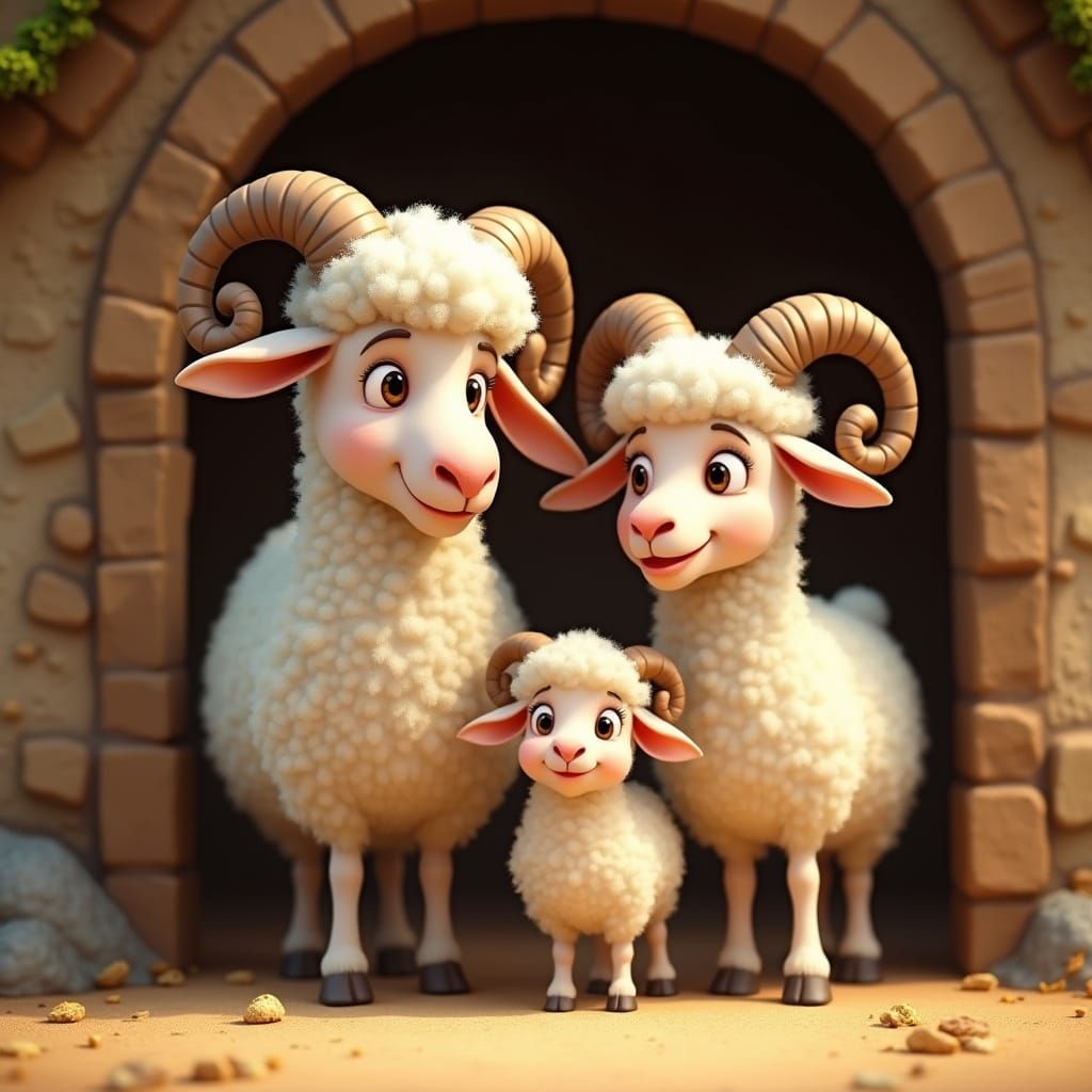 Charming Sheep Family Portrait in Disney Style