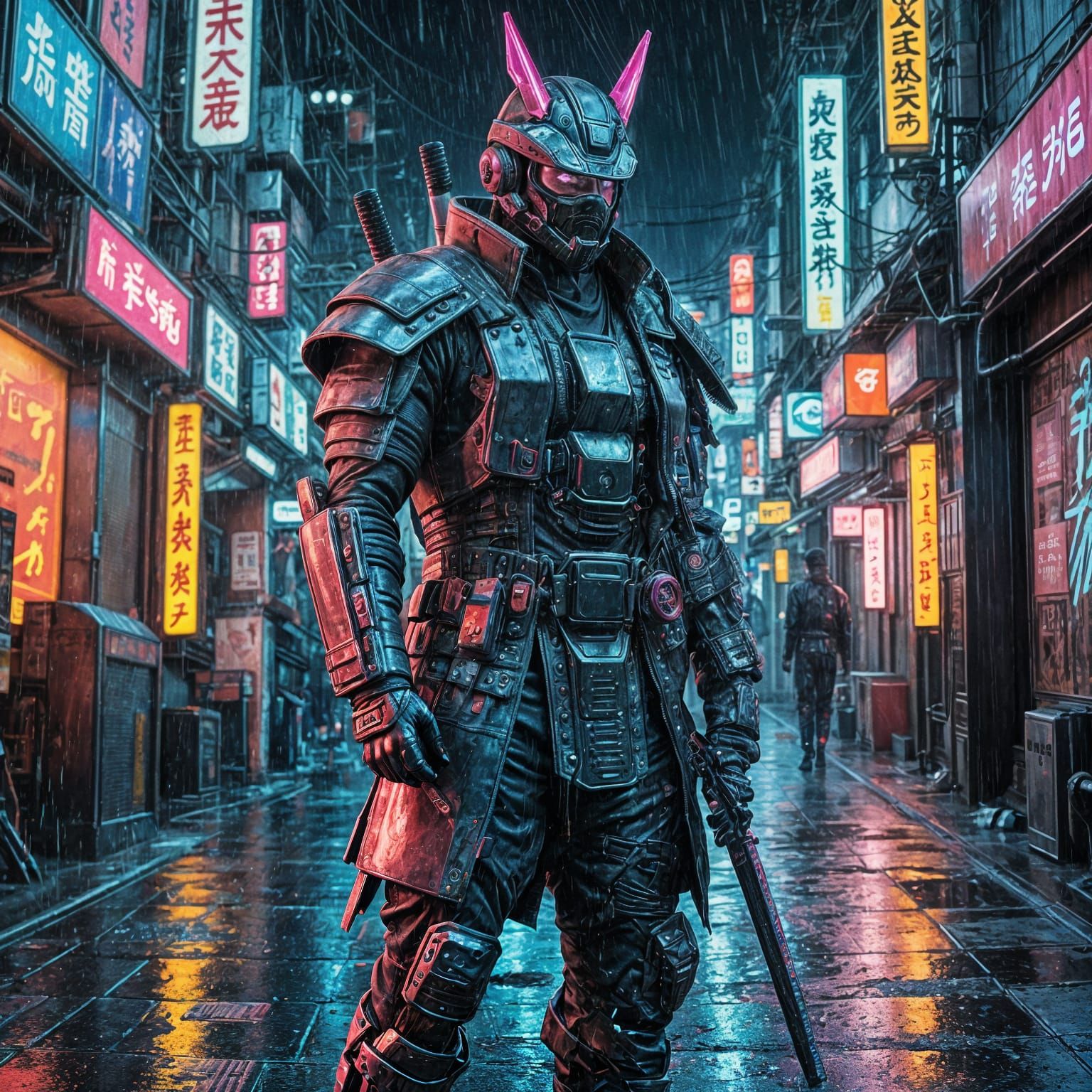 Cyberpunk Samurai Warrior in Glitch Art Style