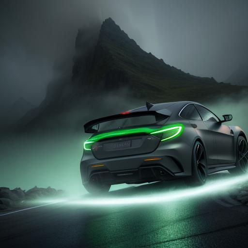 White Drift Car with Green Lightning Paint at Night