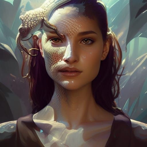 Detailed Lizard Shapeshifting Portrait in 8K