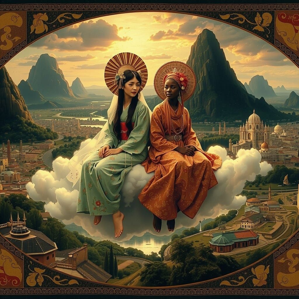 Ethereal Women Overlooking Beautiful Town as Pre-Raphaelite ...