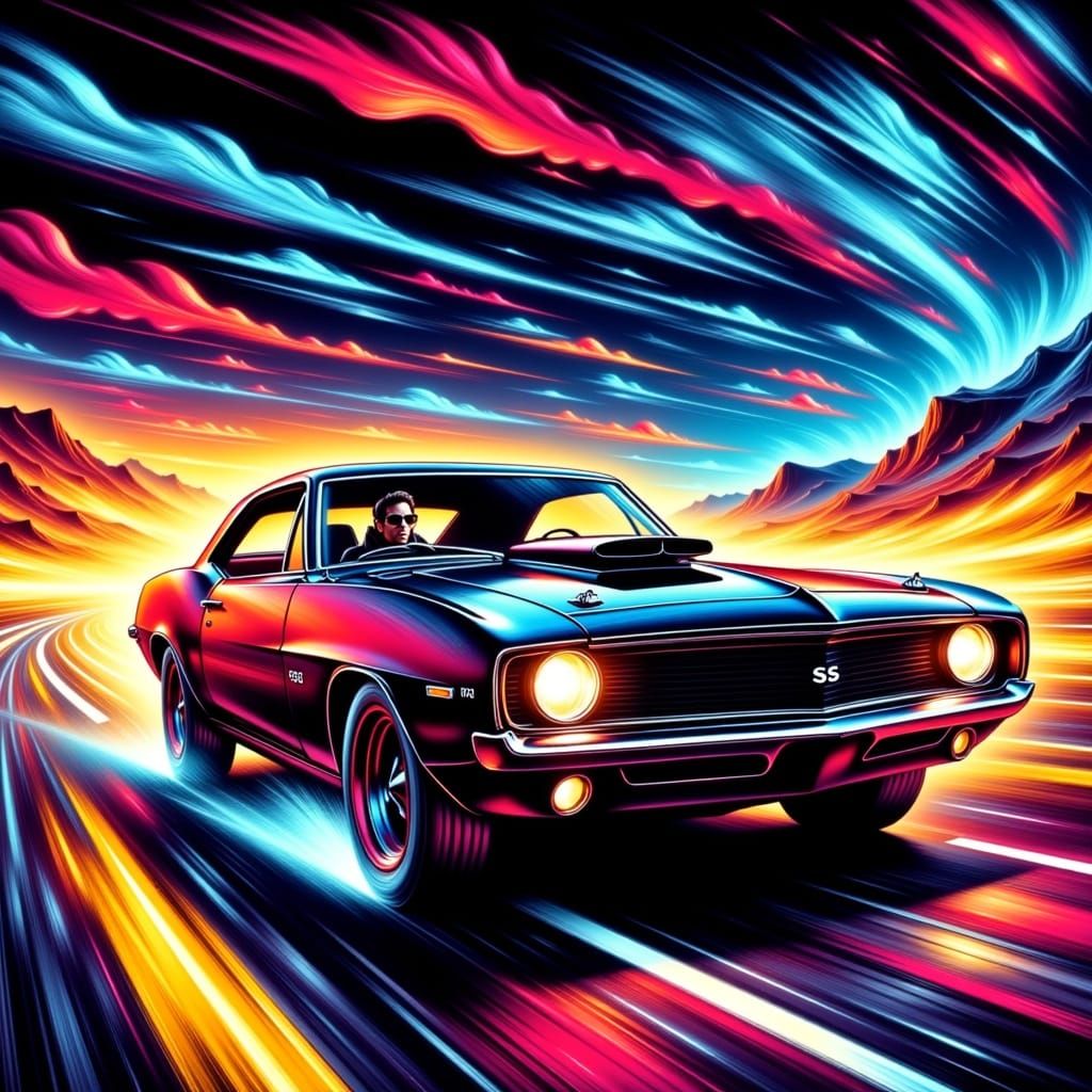 Greased Lightning: Retro-Futuristic Car in Neon Style