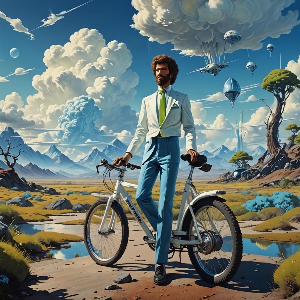 Surreal Bicycle in Alien Metropolis, Matte Painting