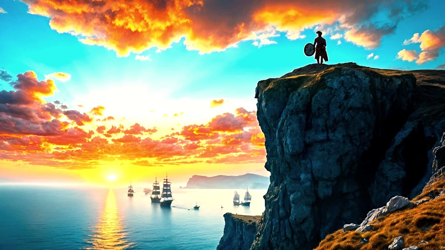 Trojan Soldier Watches Greek Ships Arrive: Classical Paintin...