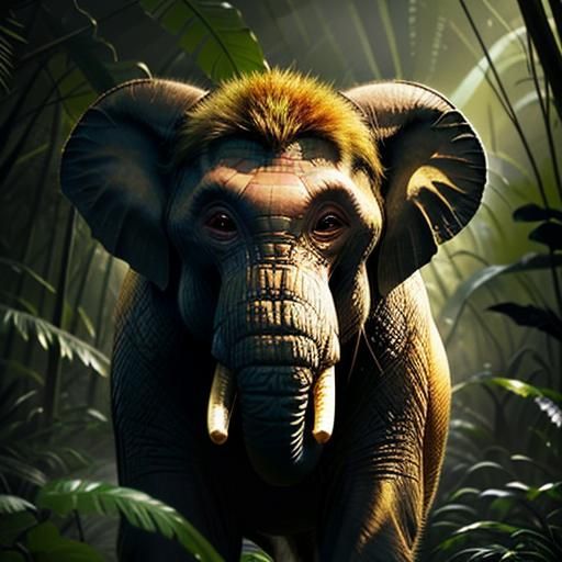 Elephant-Monkey Hybrid Portrait in Jungle Clearing