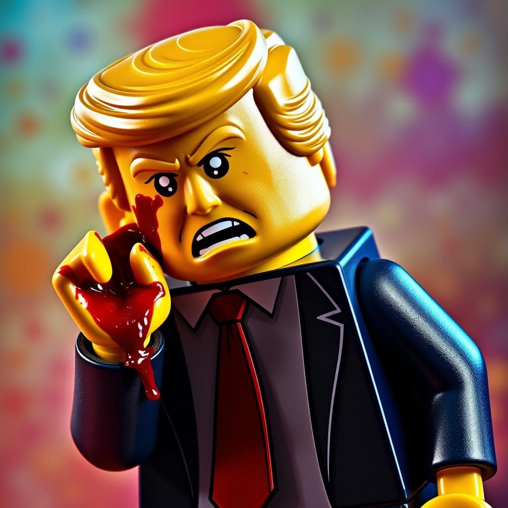 Lego Trump  holding  his bloody ear