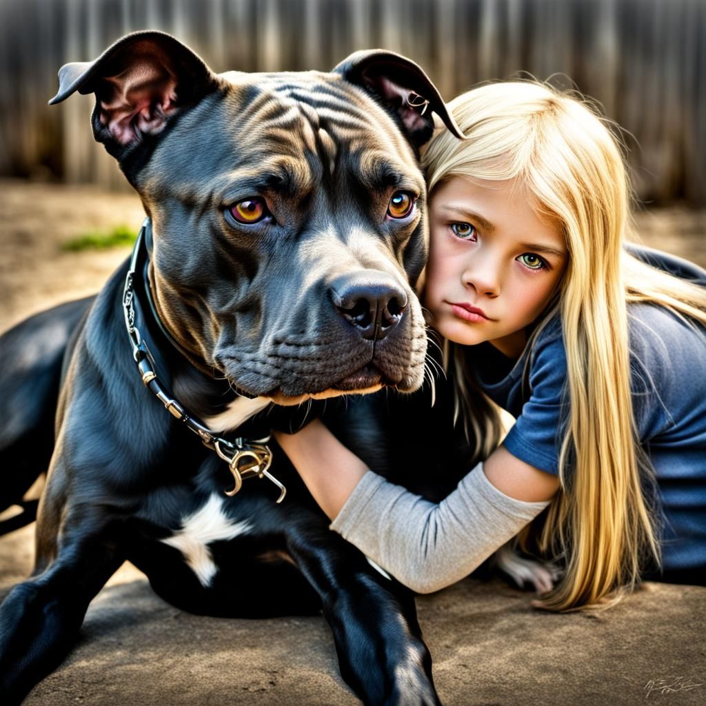 Loyal Pit Bull Protecting a Young Girl
