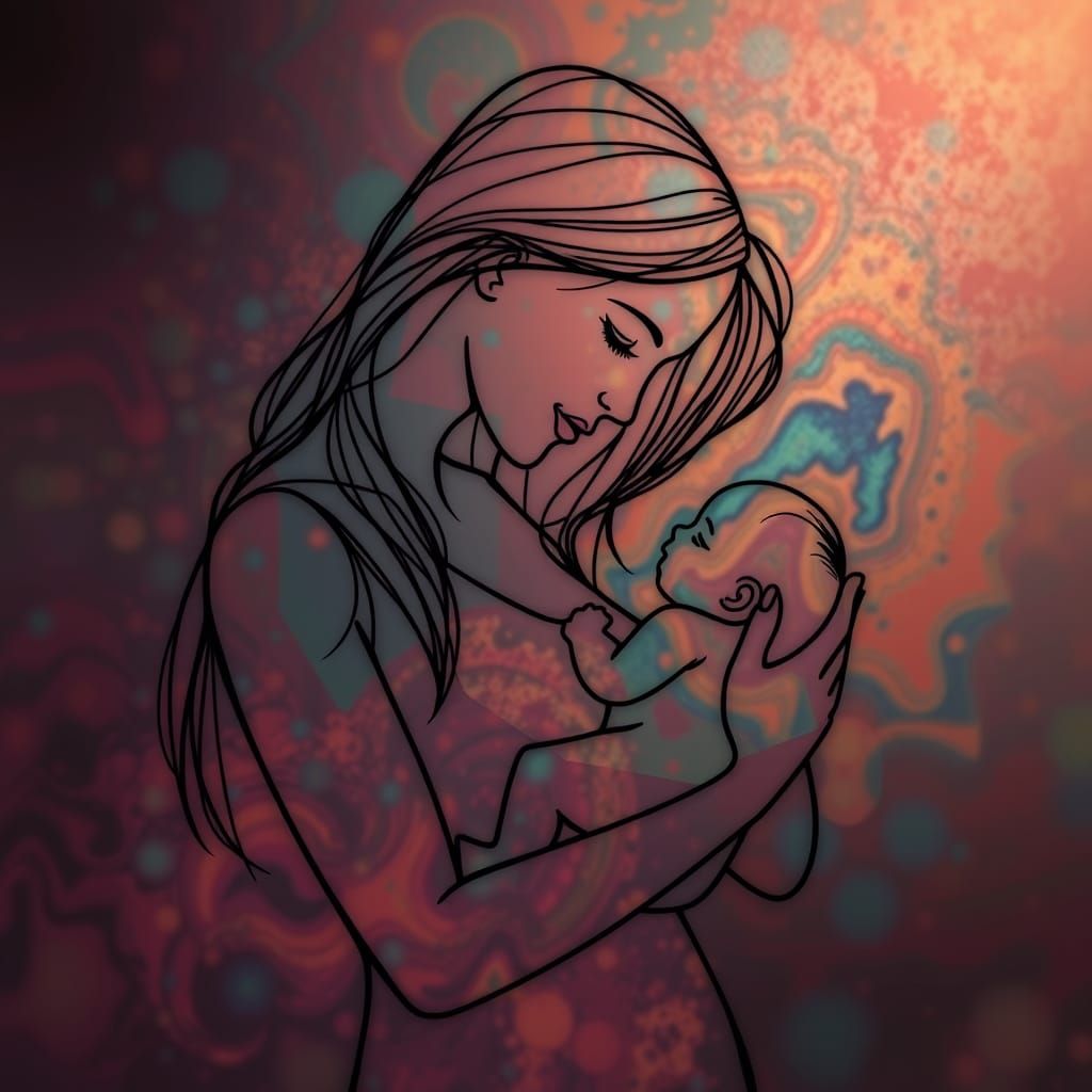 Mother and Child in Vibrant Splash Art Style