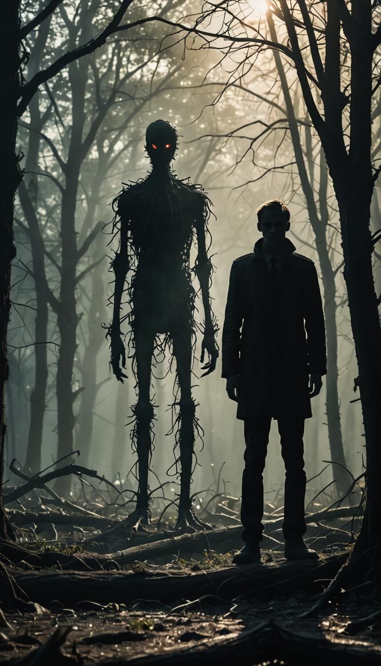 Eerie Silhouette of a Monster in Dystopian Landscape