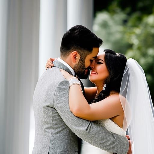 Joyful Wedding: Couple Embraces on Special Day