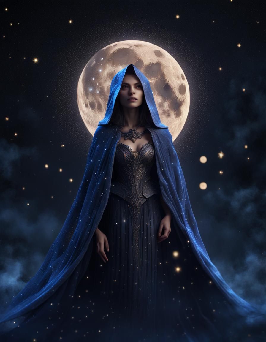 Night Goddess in Starry Cloak: Fantasy Concept Art