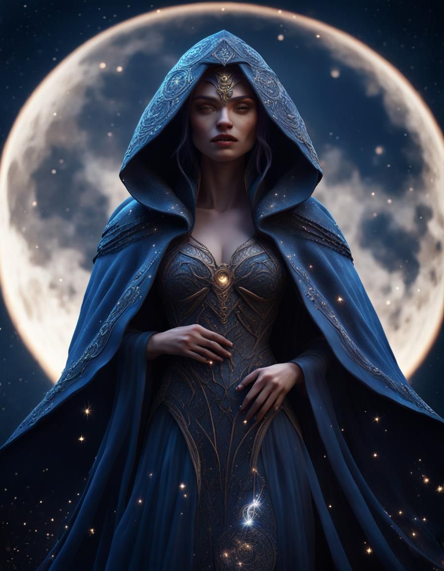 Night Goddess in Star Cloak: Fantasy Concept Art