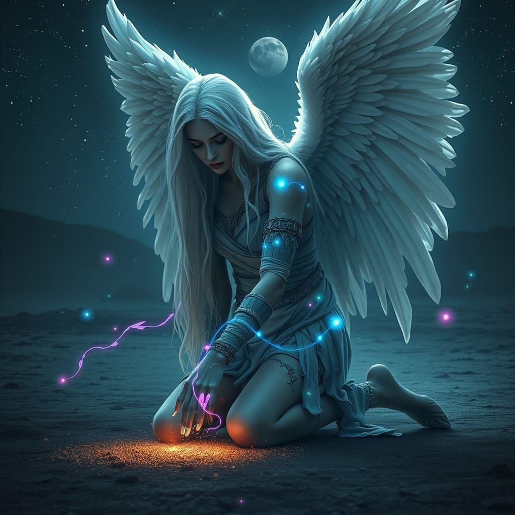 Celestial Dark Angel with Cosmic Wings