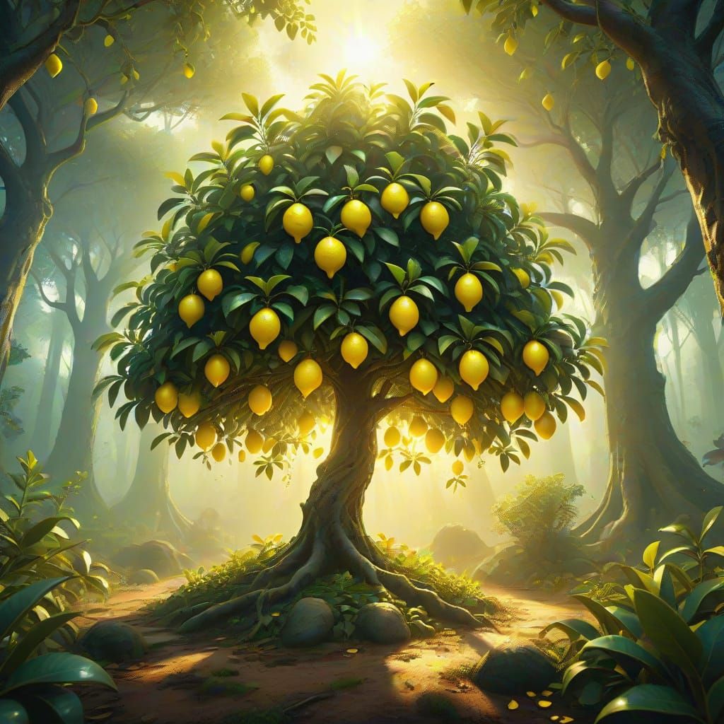 Mystical Lemon Tree in Fantasy Forest
