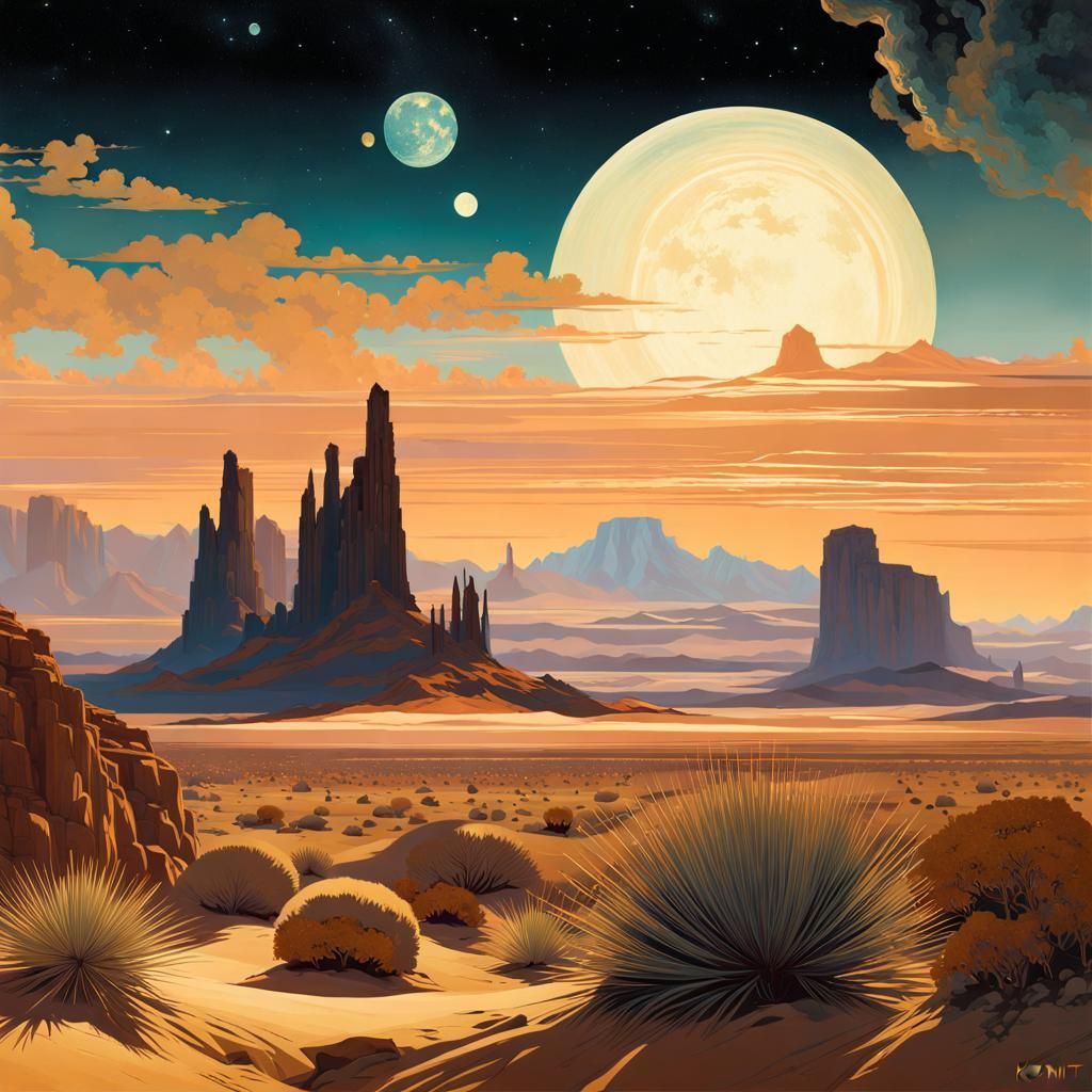 Cosmic Western Canyon in Art Nouveau Style