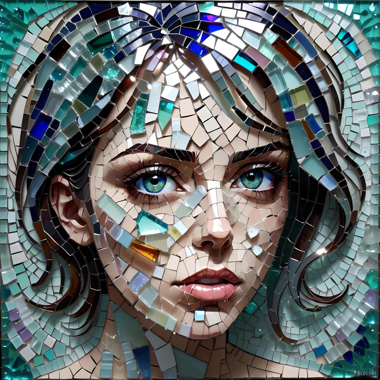 portrait from shattered bottles