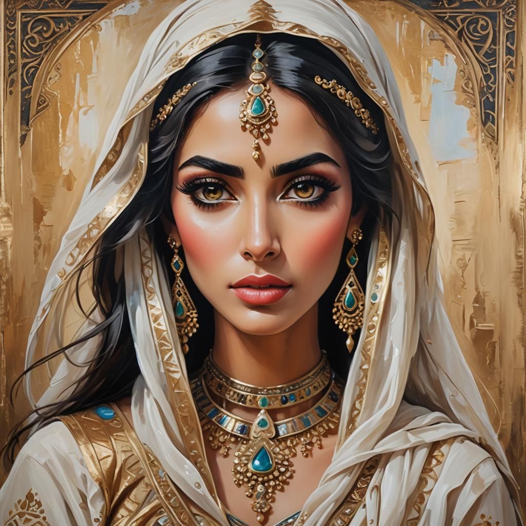 Gorgeous Arabian Woman Portrait in Oil Painting Style
