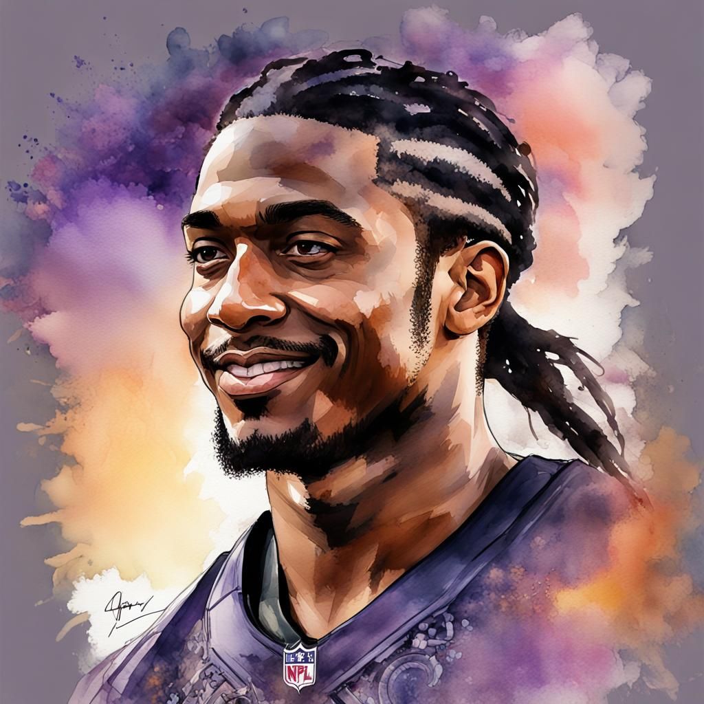 Smiling Football Player in Digital Watercolor Illustration
