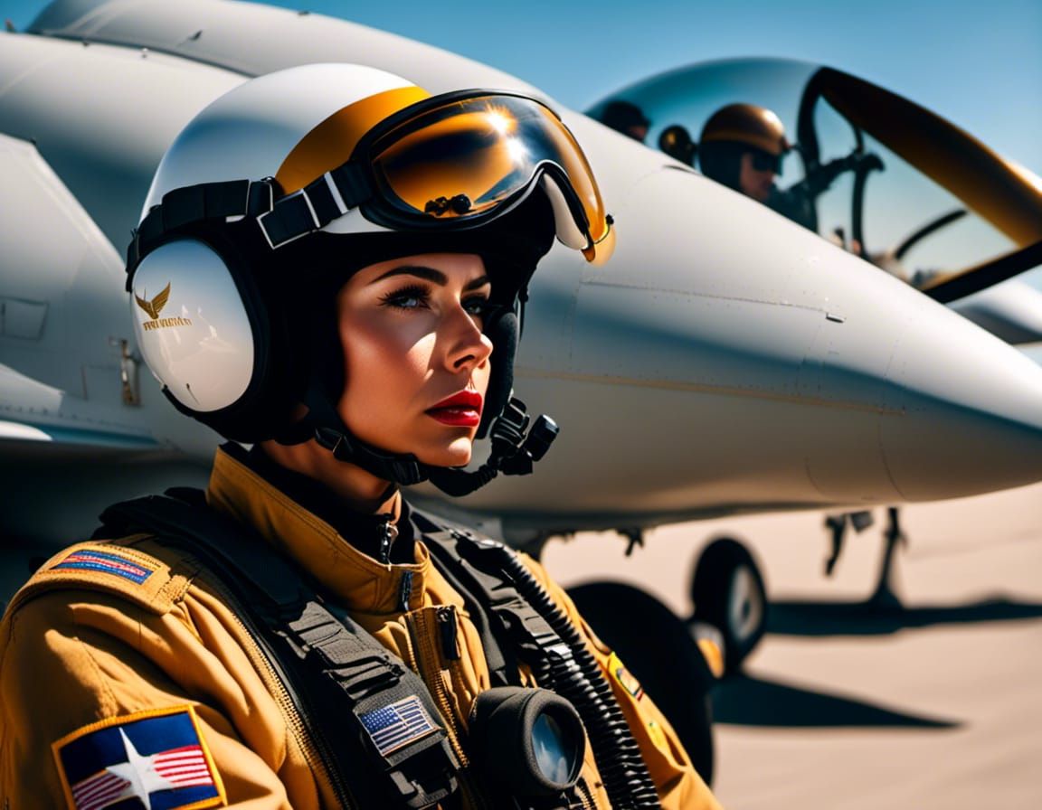 Fashion Model Pilot in Plane Cockpit