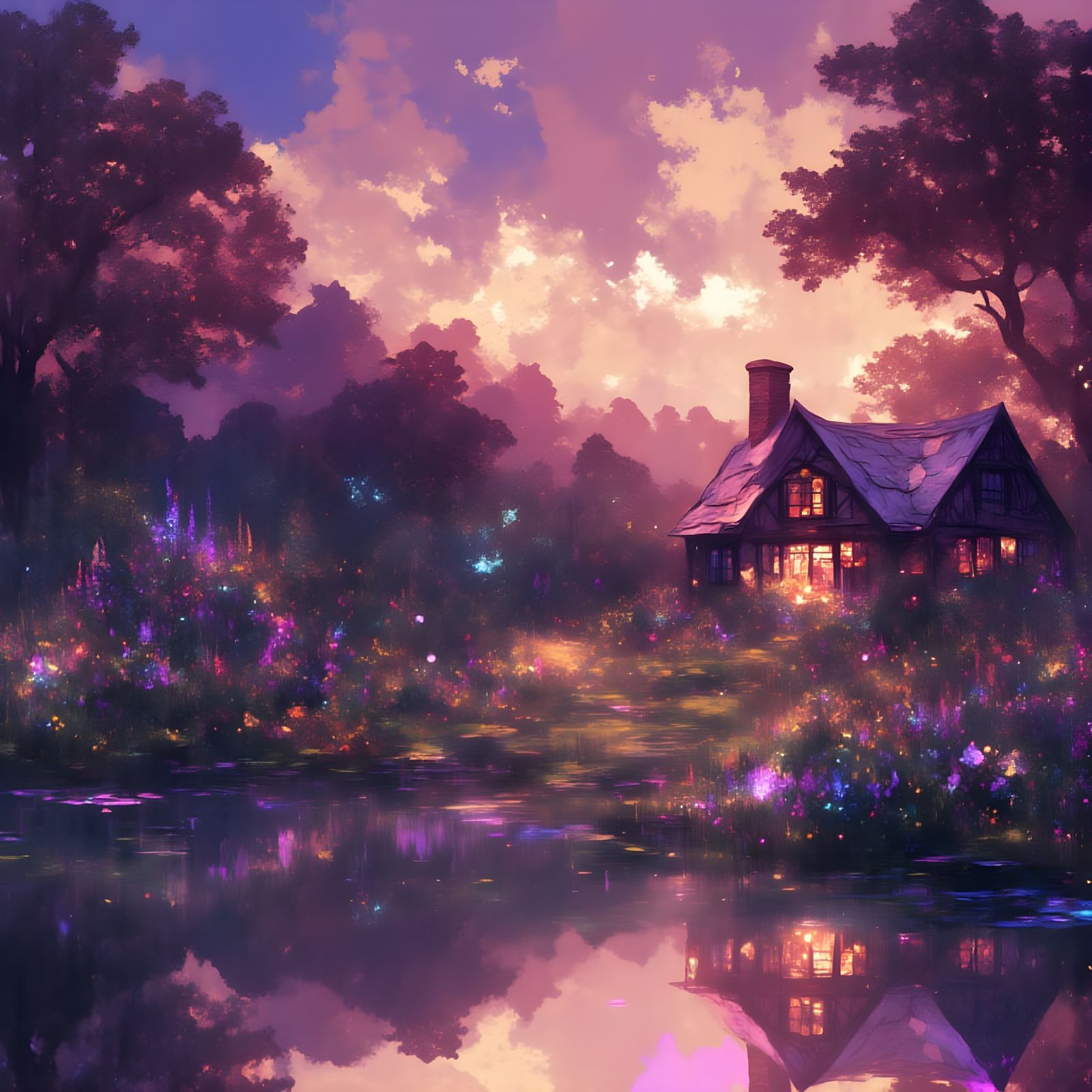 Rustic Mountain Cottage at Sunset