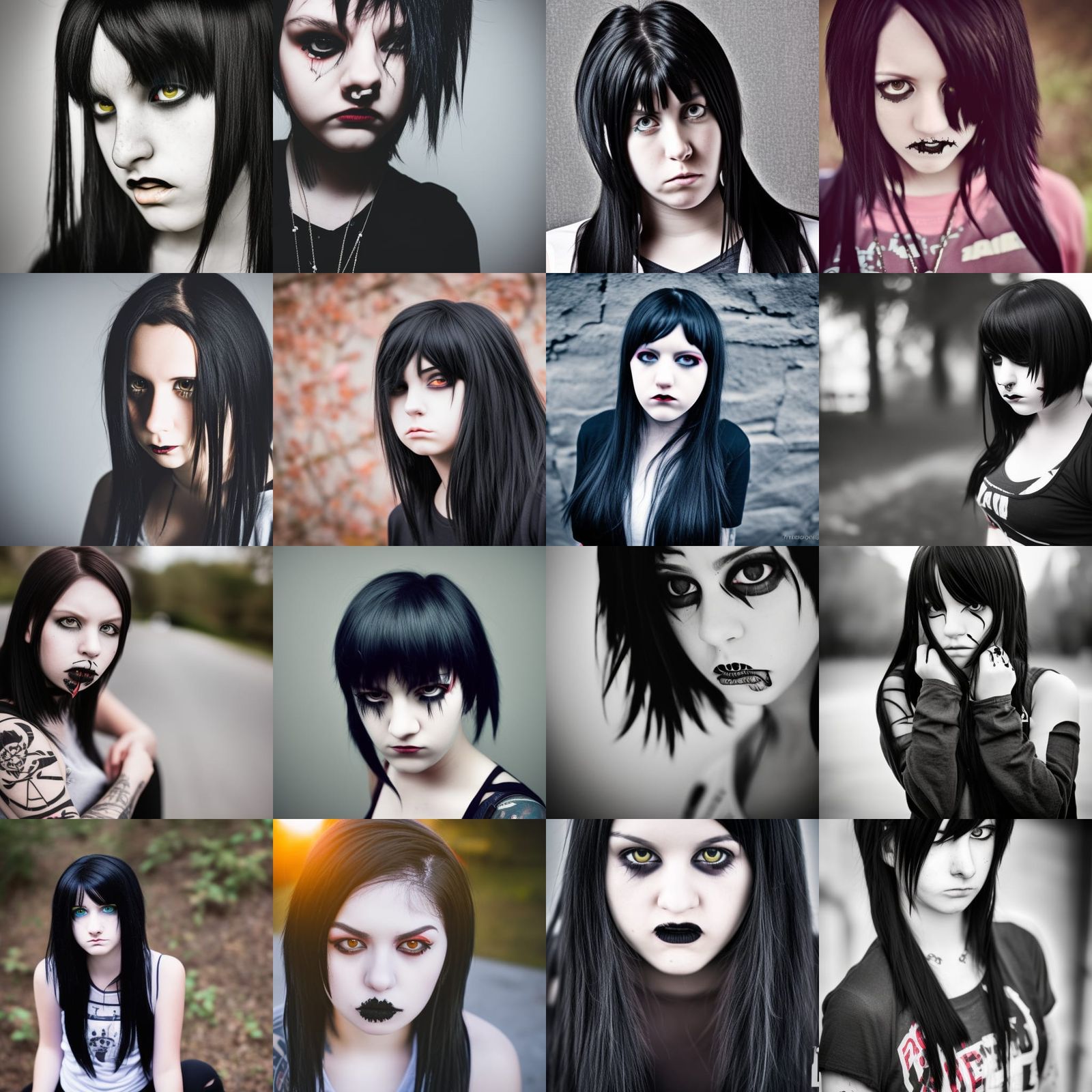 Emo Teenage Girl with Black Hair: Professional Photo