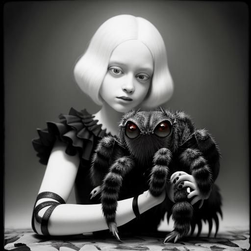 Albino Girl and Tarantula: Vintage Photorealism
