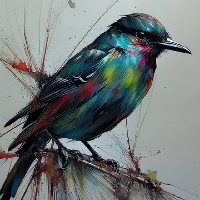 Colorful Ink Splash Robin Portrait in 3D