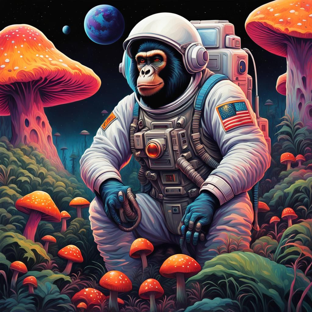 Ape Astronaut on Alien Planet in Graffiti Style