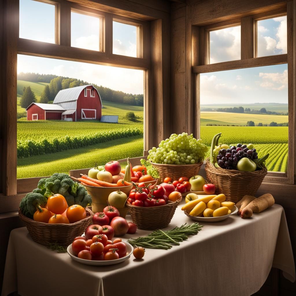 Bountiful Harvest Table with Farm View