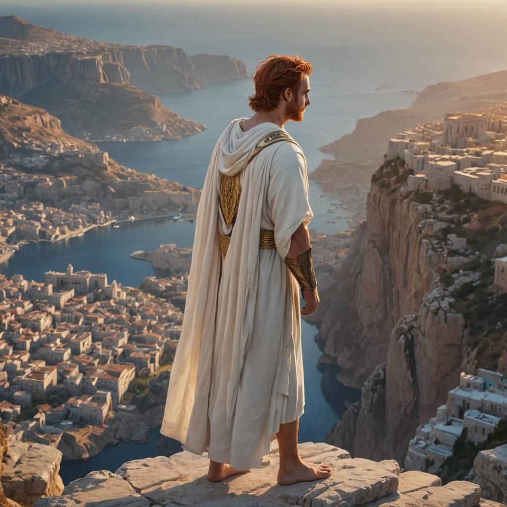 Red-Haired Hero Overlooking Ancient City
