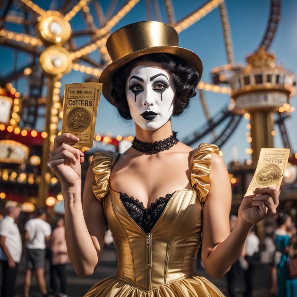 Mime with Golden Ticket for Roller Coaster