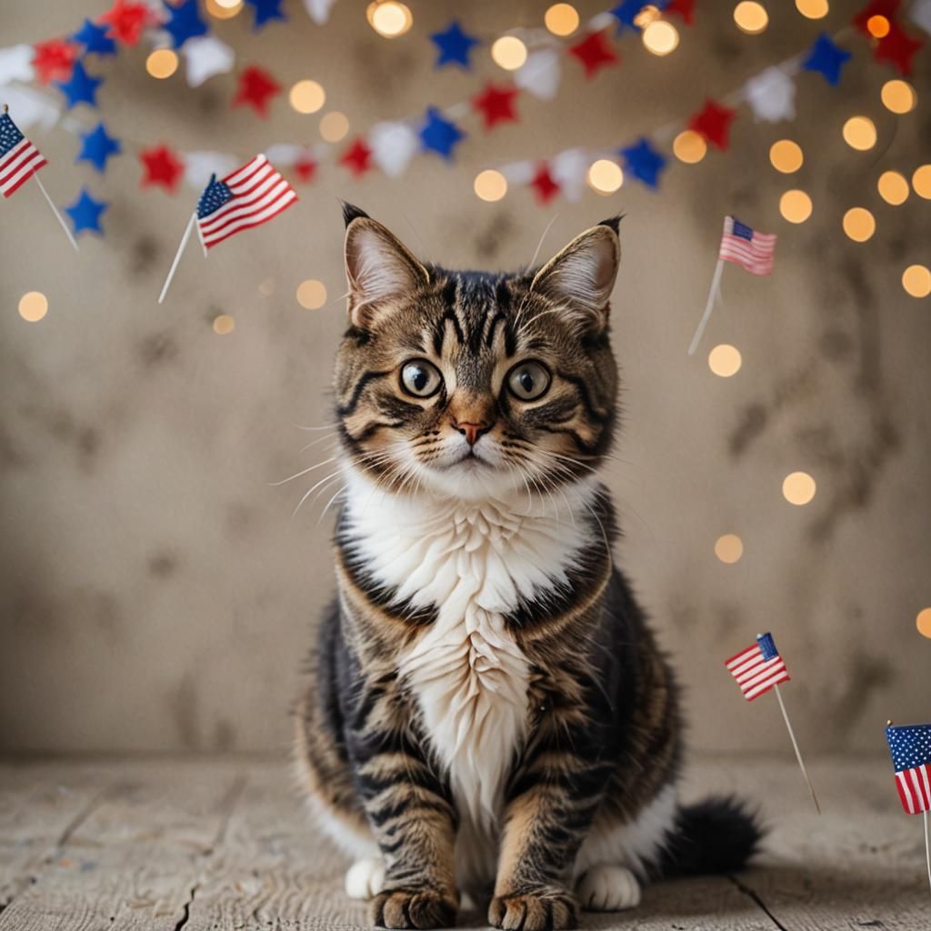 Patriotic Cat Portrait in Professional Photography Style