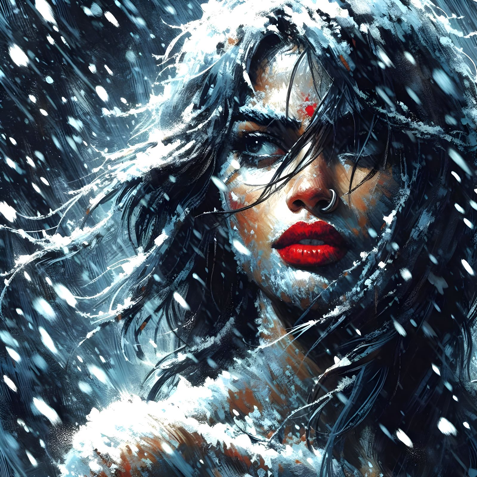 Frozen South Asian Woman in Ice Illustration