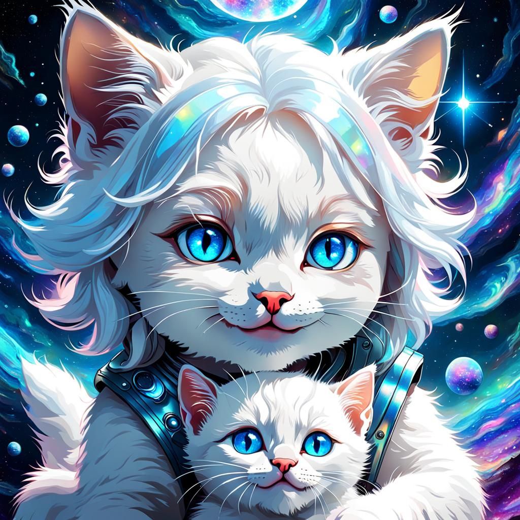 Kitten and Baby Girl: Holographic Cosmic Illustration