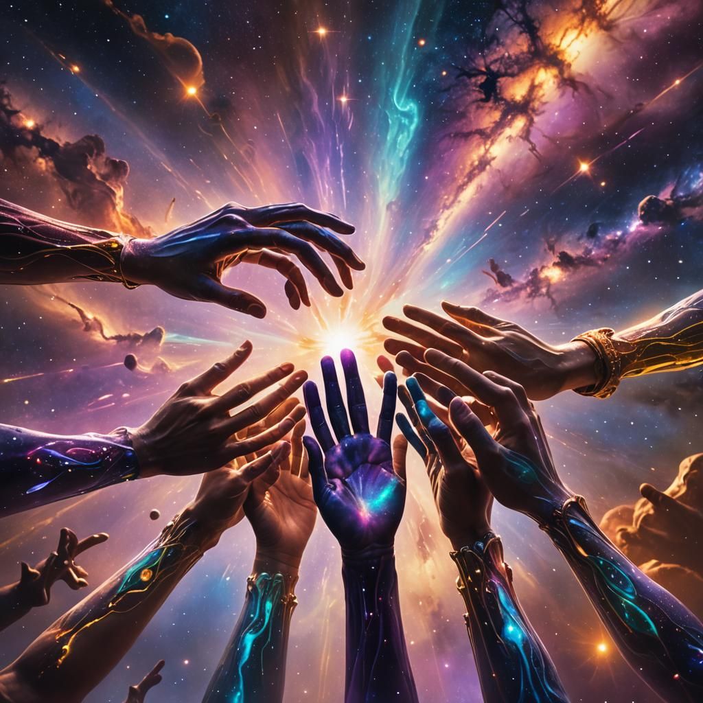 Intergalactic Handshake in Cosmic Splash Art