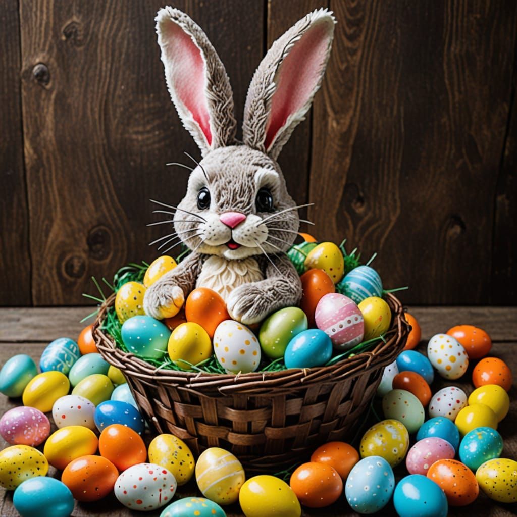 Joyful Easter Bunny Surrounded by Colorful Easter Treats in ...