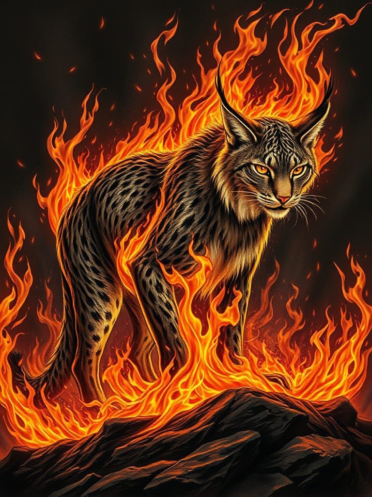 Flaming Lynx in Gothic Horror Style