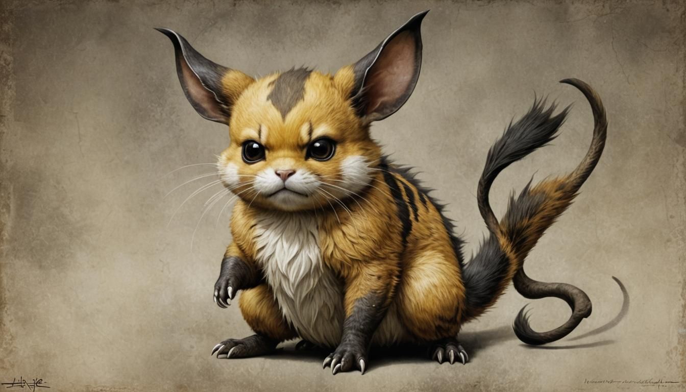 Heavily Textured Raichu in Dark Fantasy Style