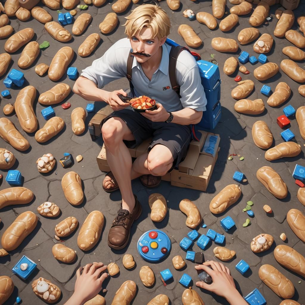 Gamer Man in Anime-Style Feast