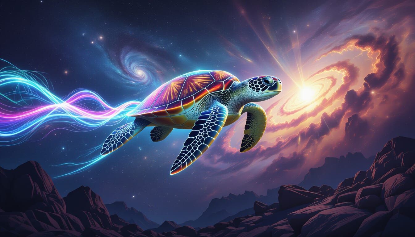 Sea Turtle of Light Leaping Through Cosmic Space