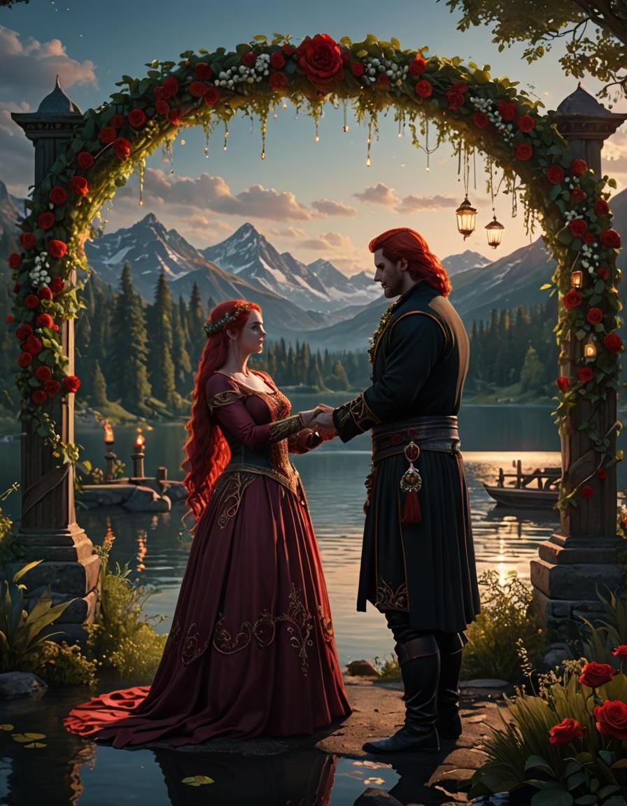 Ethereal Handfasting Ceremony by Lake at Sunset