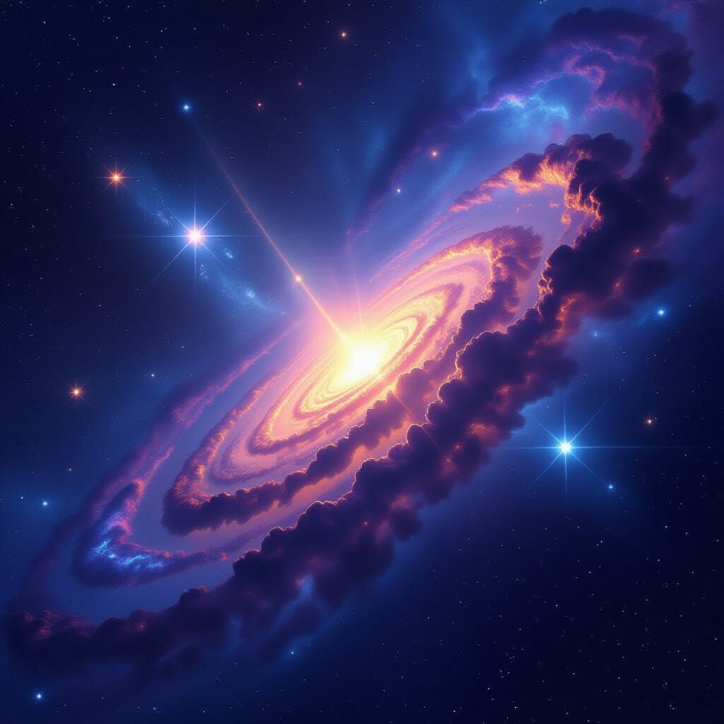 Vast Galaxy with Incandescent Central Star in Hyperrealistic...