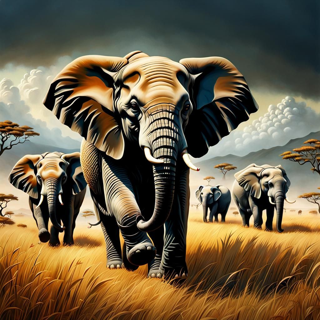 Elephants Run Wild: A Maximalist Action Painting
